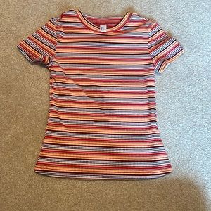 multi color striped women’s short sleeve tank top striped ribbed